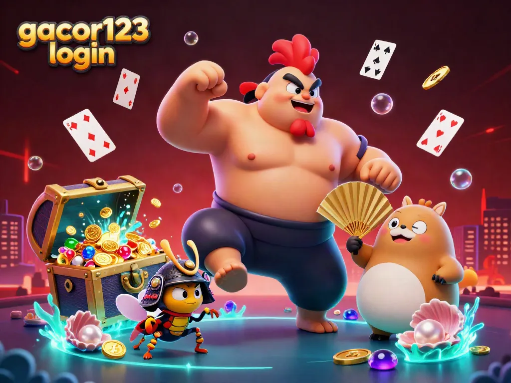 Join the excitement with gacor123 login as a sumo wrestler and a samurai cricket in an interactive casino scene!