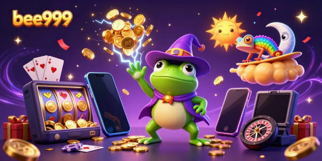 Experience the magic of bee999 with a storm of golden coins and vibrant gaming elements.