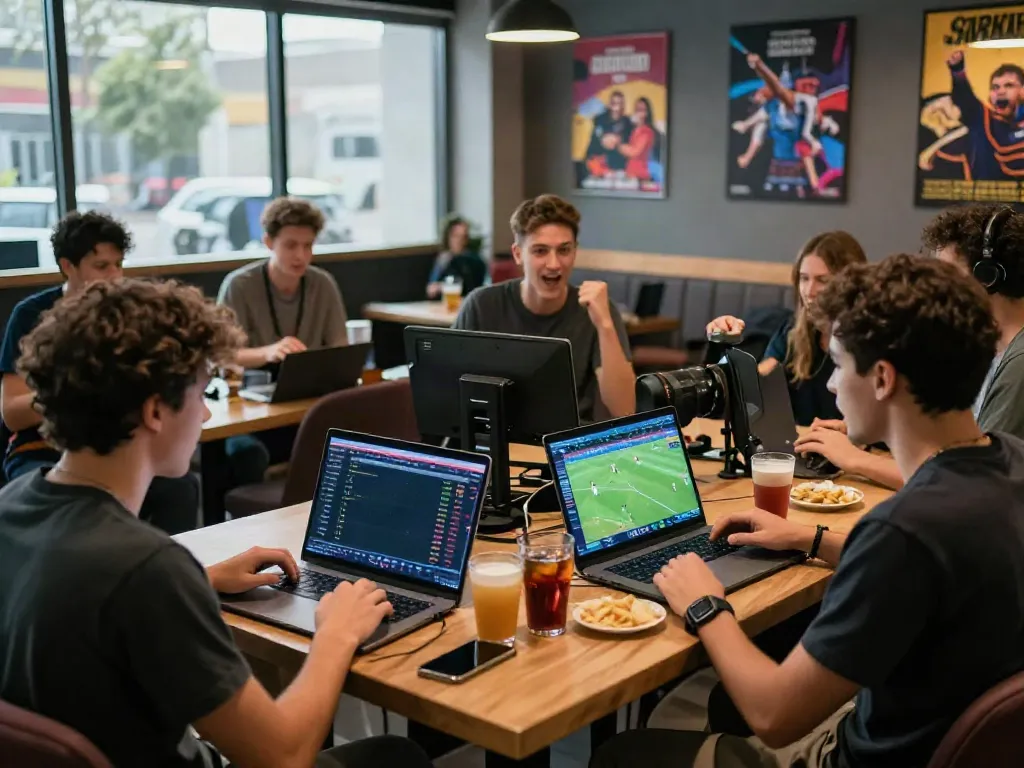 Exciting WWBOLA sports betting environment with friends engaged in live matches.