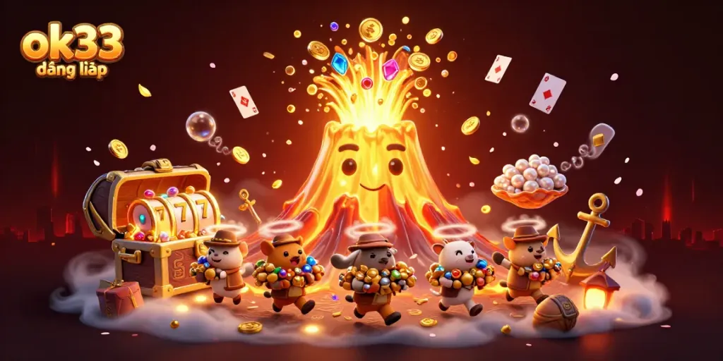 Engage with ok33 đăng nhập for thrilling casino adventures amidst erupting treasures and games.