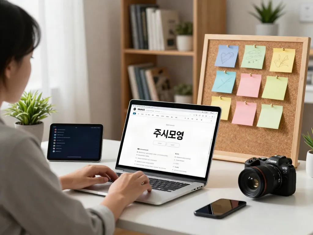 Browsing 주소모음 website in a modern home office setup.