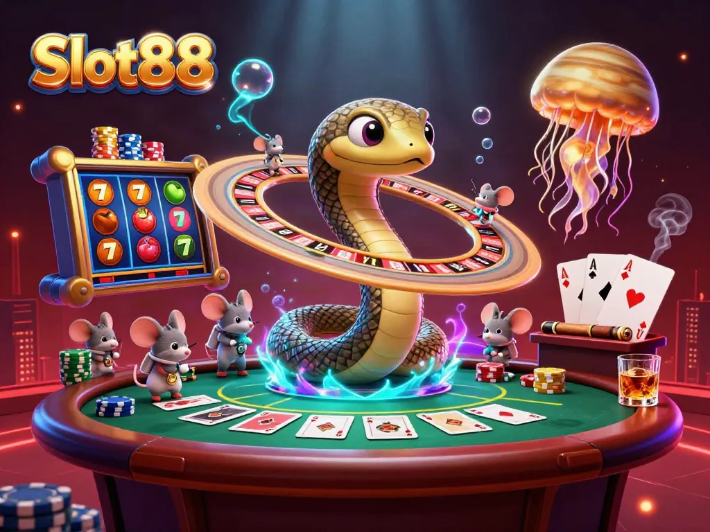 Experience Slot88's vibrant casino world with dynamic betting action and cosmic characters.