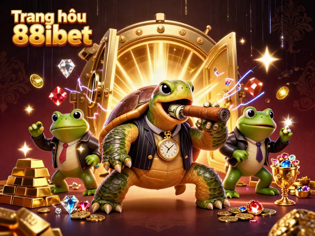 Experience the luxury of Trang chủ 88ibet with a dynamic illustration of a casino scene featuring a turtle mobster.