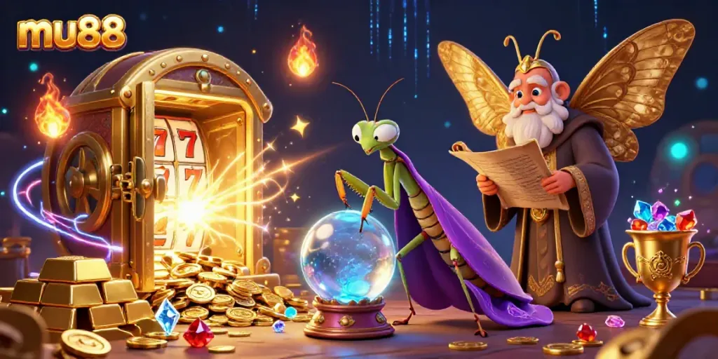 Engage with mu88's 3D cartoon gaming atmosphere featuring vibrant slots, treasures, and fantasy elements.