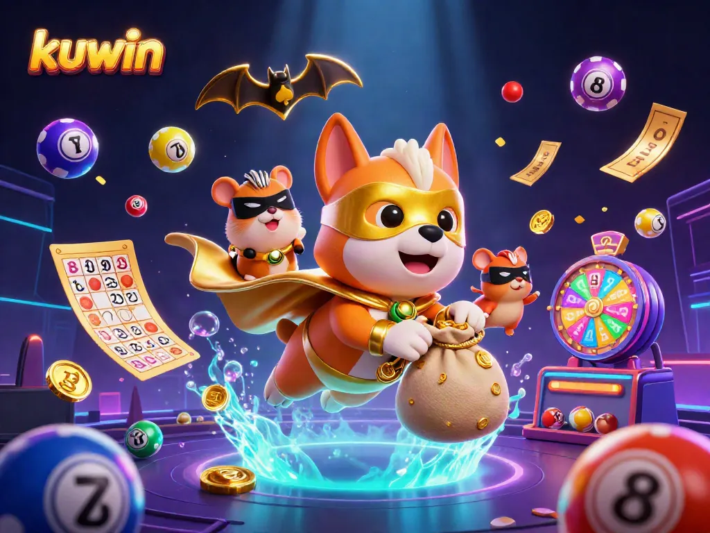 Experience kuwin's thrilling world with a flying dog superhero, colorful game elements, and dynamic casino action.