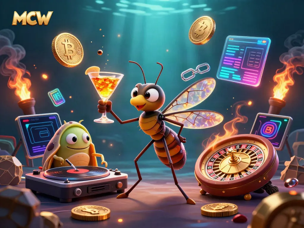 Engage with MCW's thrilling casino atmosphere featuring unique characters and cryptocurrency elements.