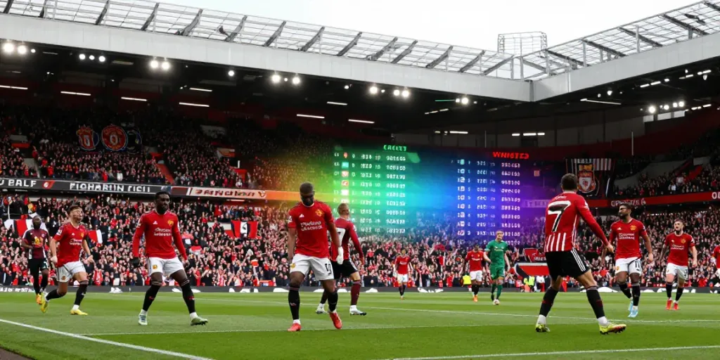 Soccer match between Manchester United and Liverpool showcasing intense action, illustrating สถิติแมนยู พบ ลิเวอร์พูล.