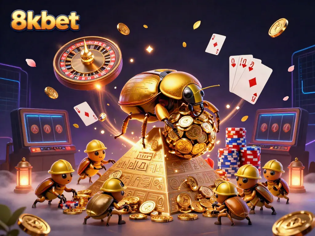 Experience the excitement of 8xbet with animated casino elements showcasing gaming and luck.