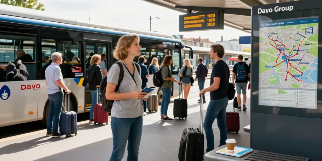 Transport Moldova Belgia: Călători așteptând autobuzul în Europa cu găleți de bagaje.