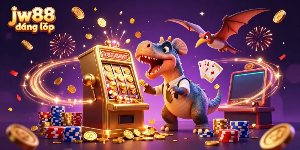 Experience the excitement of jw88 đăng nhập with vibrant characters celebrating a jackpot win in a captivating casino scene.