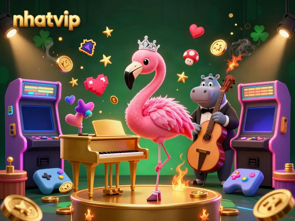 Experience the lively atmosphere of nhatvip with colorful casino elements and characters in action.